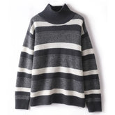 Women’s 100% Cashmere Striped Turtleneck Sweater