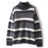 Women’s 100% Cashmere Striped Turtleneck Sweater