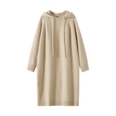 Women’s 100% Cashmere Long Knit Hoodie Hooded Sweater Dress