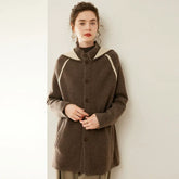 Women’s Hooded Cashmere Wool Knit Coat Cardigan with Pockets