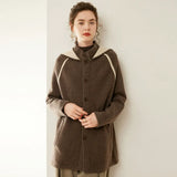 Women’s Hooded Cashmere Wool Knit Coat Cardigan with Pockets