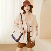 Women’s 100% Cashmere V-Neck Cardigan Relaxed Fit Button Knit Sweater