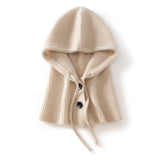 100% Cashmere Hooded Neck Warmer Ribbed Knit Balaclava Scarf