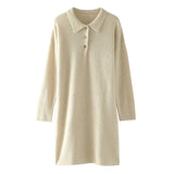 Women's Cashmere Wool Blend knit Polo Sweater Dress