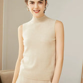 100% Cashmere Mock Neck Sleeveless Knit Sweater Vest for Women
