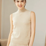 100% Cashmere Mock Neck Sleeveless Knit Sweater Vest for Women