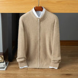Men’s Cashmere Wool Full-Zip Mock Neck Cardigan Sweater