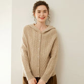 Women’s Cashmere Wool Cable Knit Hooded Cardigan