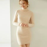 Women's Cashmere Wool Blend Turtleneck Long Sweater Knit Pullover Dress