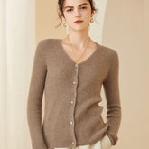 Women’s Cashmere Wool V-Neck Ribbed Slim Fit Button Sweater Cardigan
