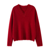 Women’s 100% Cashmere V-Neck Sweater with Raw Edge Trim