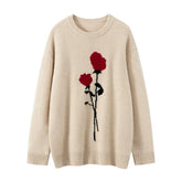 Women’s 100% Cashmere Rose Intarsia Crew Neck Floral Sweater