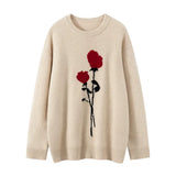 Women’s 100% Cashmere Rose Intarsia Crew Neck Floral Sweater