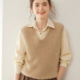 Women’s Cable Knit Cashmere Wool Sleeveless Sweater Vest Top