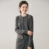 Women’s Cashmere Crystal Embellished Crew Neck Sweater Cardigan