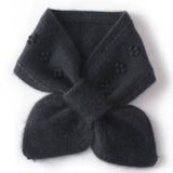 100% Cashmere Floral Knit Crocheted Neck Scarf with Blossom Embroidery