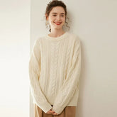 Women’s Cashmere Wool Cable Knit Crew Neck Sweater