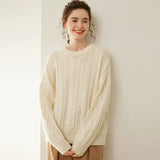 Women’s Cashmere Wool Cable Knit Crew Neck Sweater