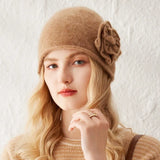 100% Cashmere Hand-Crocheted Floral Beanie Knit Winter Hat