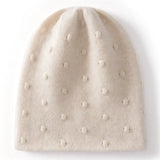 100% Cashmere Textured Beanie Hat Knit Winter Cap for Women