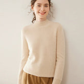 Women’s Cashmere Wool Mock Neck Soft Ribbed Knit Pullover Sweater