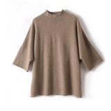 Women’s 100% Cashmere Mock Neck Three-Quarter Sleeve Sweater