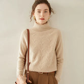 Women’s Cashmere Wool Turtleneck Sweater with Textured Knit