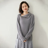 Women’s Cashmere Wool Zip Neck Ribbed Knit Relaxed Pullover Sweater