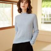 Women's 100% Cashmere Mock Neck Pointelle Knit Sweater