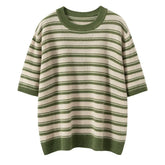 Women’s 100% Cashmere Striped Crew Neck Knit Top Sweater