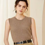 Women’s Cashmere Sleeveless Ribbed Crew Neck Knit Sweater Vest