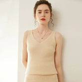 Women’s V-Neck Cashmere Wool Ribbed Tank Top
