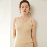 Women’s V-Neck Cashmere Wool Ribbed Tank Top