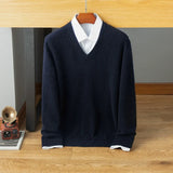 Men’s Cashmere Wool Classic Knit Pullover V-Neck Sweater