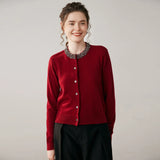 Women’s Cashmere Crystal Embellished Crew Neck Sweater Cardigan