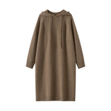 Women’s 100% Cashmere Long Knit Hoodie Hooded Sweater Dress