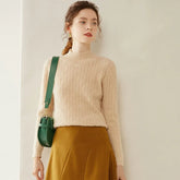 Women’s Cashmere Wool Mock Neck Textured Cable Knit Sweater