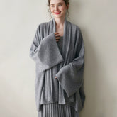 Women’s Cashmere Wool Draped Cardigan Shawl Batwing Sleeve Knit Wrap Coat