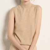 Women’s Mock Neck Cashmere Wool Sweater Vest Sleeveless Knit Top