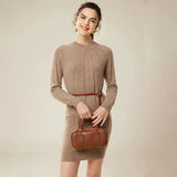 Women's 100% Cashmere Turtleneck Sweater Dress Long Sleeve Knit Dress