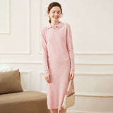 Women’s Cashmere Wool Polo Collar Sweater Dress Knit Midi Dress