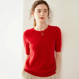 Women's Cashmere Wool Cable Knit Short Sleeve Sweater