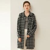 Women’s Cashmere Wool Houndstooth Long Knit Coat