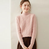 Women’s Cashmere Wool Mock Neck Cable Knit Top Soft Sweater