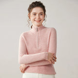Women’s Cashmere Half-Zip Ribbed Mock Neck Slim Knit Sweater