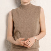 Women’s Mock Neck Cashmere Wool Sweater Vest Sleeveless Knit Top