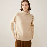 Women's 100% Cashmere Turtleneck Shoulder Button Sweater