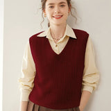 Women’s Cable Knit Cashmere Wool Sleeveless Sweater Vest Top