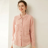 Women’s Cashmere Wool Collared Button-Up Cardigan with Pockets