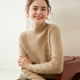 Women’s Cashmere Wool Mock Neck Cable Knit Top Soft Sweater